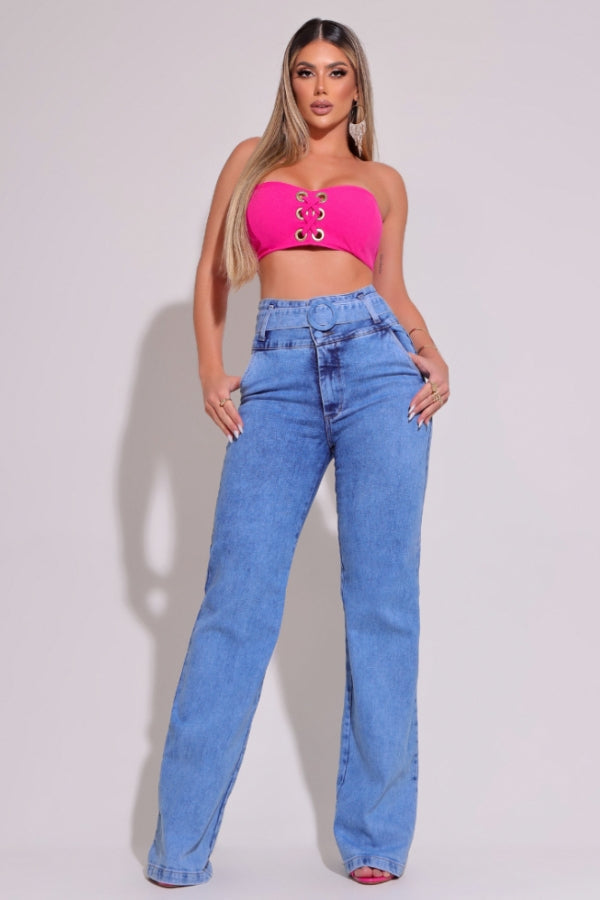 Calça Jeans Modeladora Wide Leg c/ Elastano Lara Clarinha