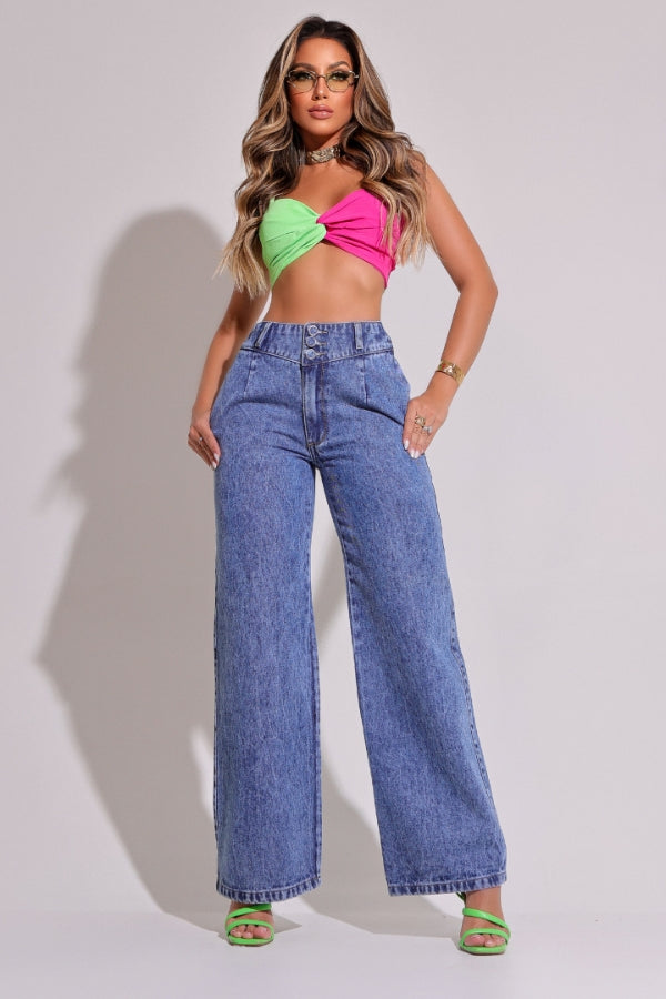 Calça Jeans Modeladora Wide Leg 100% Algodão Nice