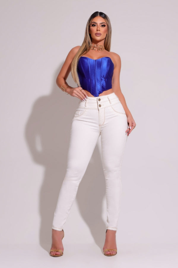 Calça Jeans Feminina Skinny Off-White Munique