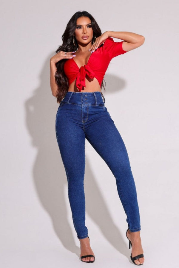 Calça Jeans Feminina Modeladora Skinny Cós Largo Viena