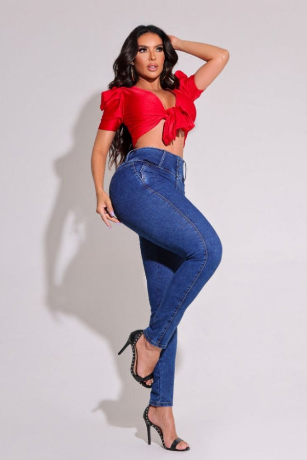 Calça Jeans Feminina Modeladora Skinny Cós Largo Viena