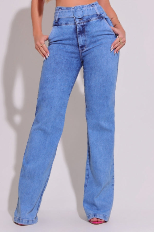 Calça Jeans Modeladora Wide Leg c/ Elastano Lara Clarinha