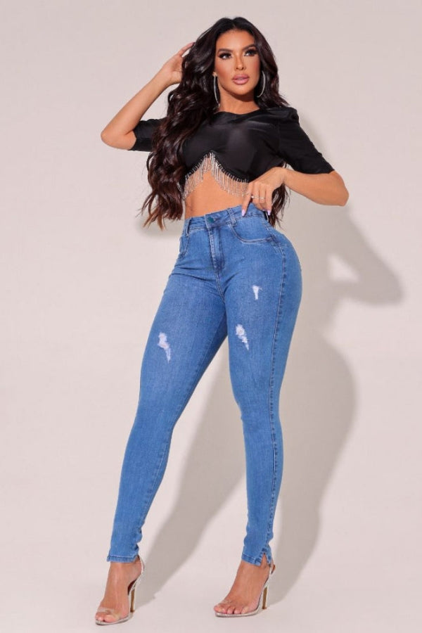 Calça Jeans Feminina Modeladora Skinny Destroyed Florença