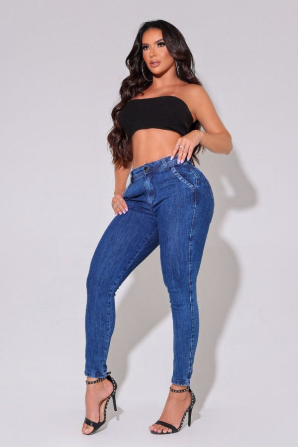 Calça Jeans Feminina Modeladora Skinny Escura Londres