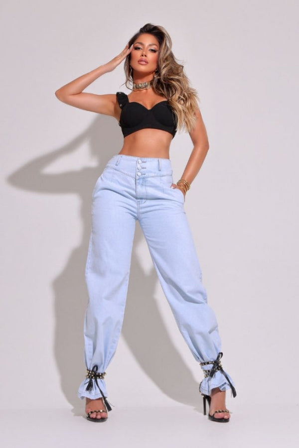 Calça Jeans Feminina Wide Leg Modeladora Clara Paris