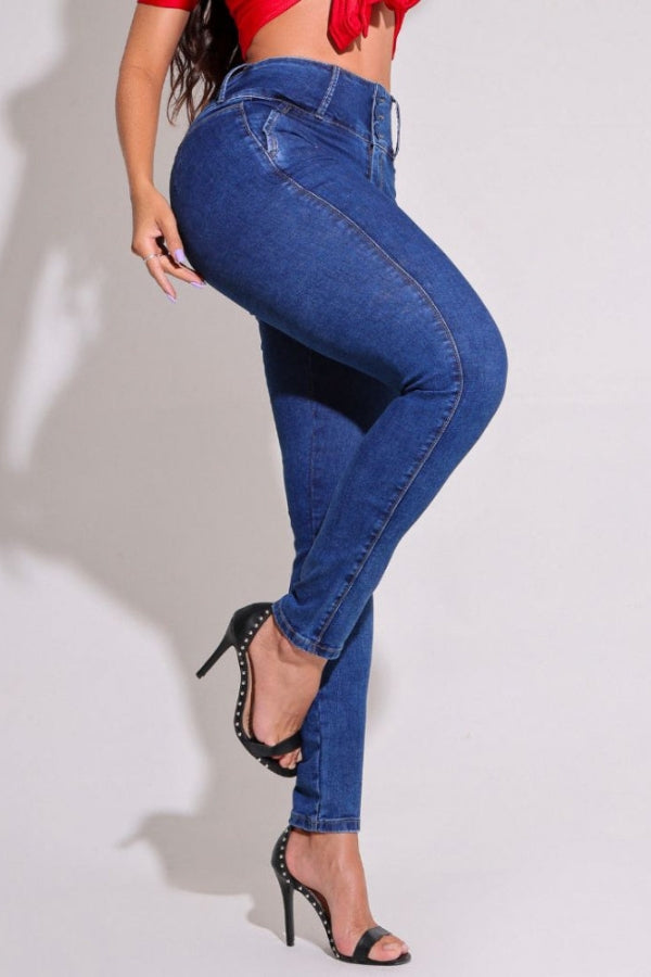 Calça Jeans Feminina Modeladora Skinny Cós Largo Viena