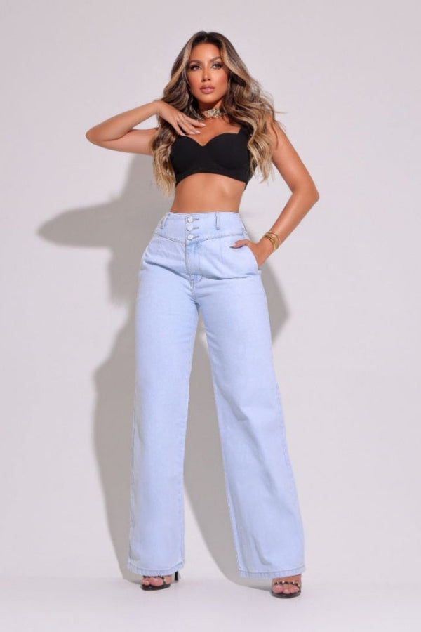 Calça Jeans Feminina Wide Leg Modeladora Clara Paris