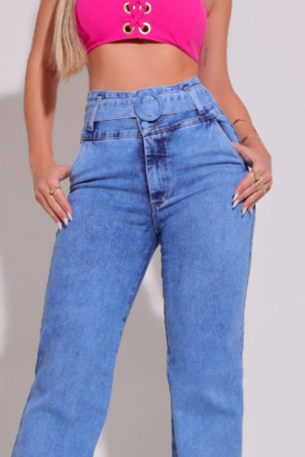 Calça Jeans Modeladora Wide Leg c/ Elastano Lara Clarinha