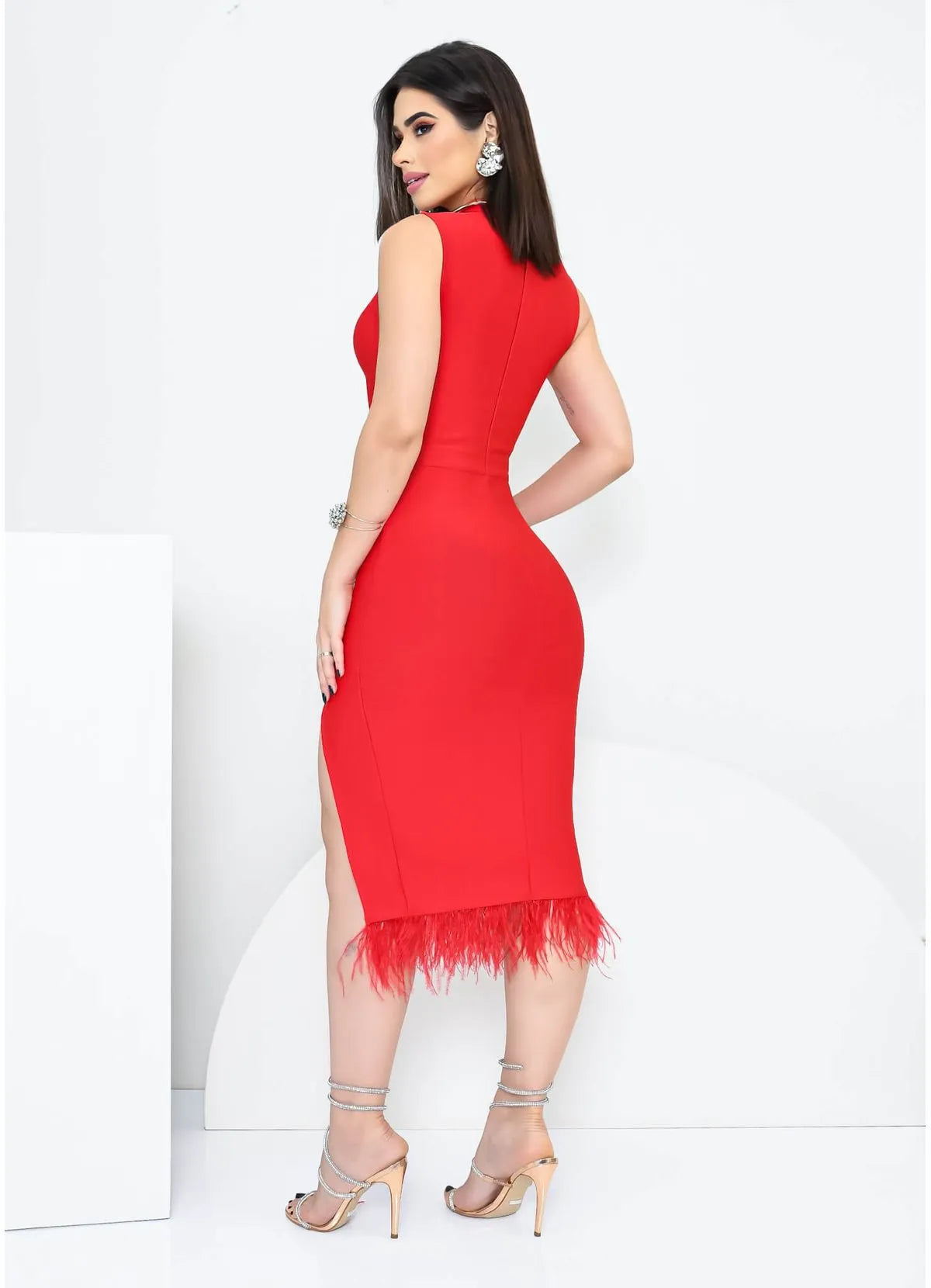 Vestido Bandagem Midi Feathers